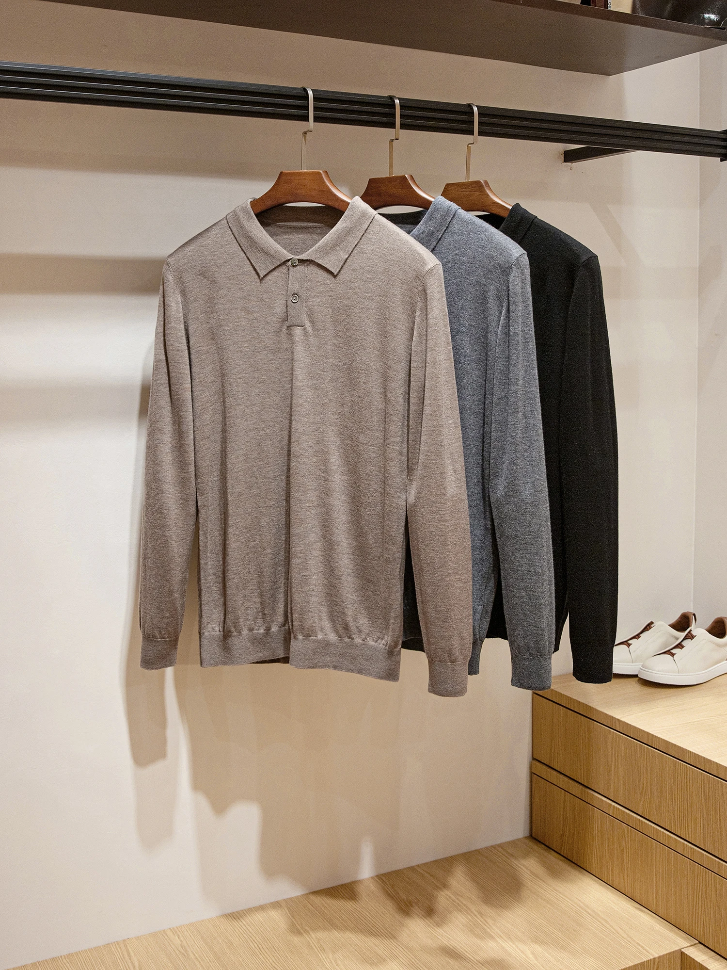 

Ultra-Thin Knitted Wool Sweater Casual Long Sve Collared Men's Autumn Winter Faion Ci Sle Busin Casual Pure Color