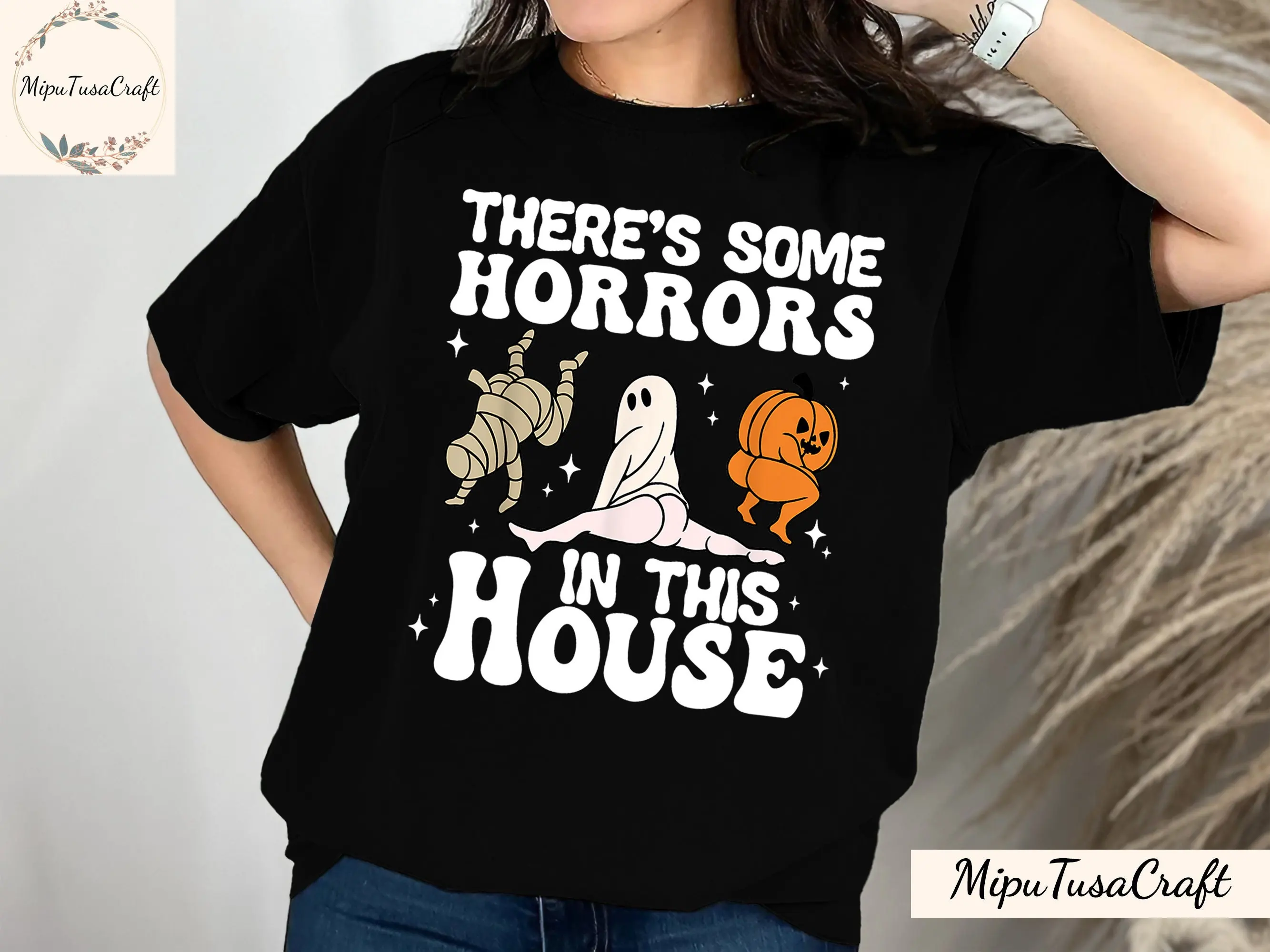 There'S Some Horrors In This House T Shirt Creep It Real Ghost Pumpkin Halloween Spooky Season Sweat