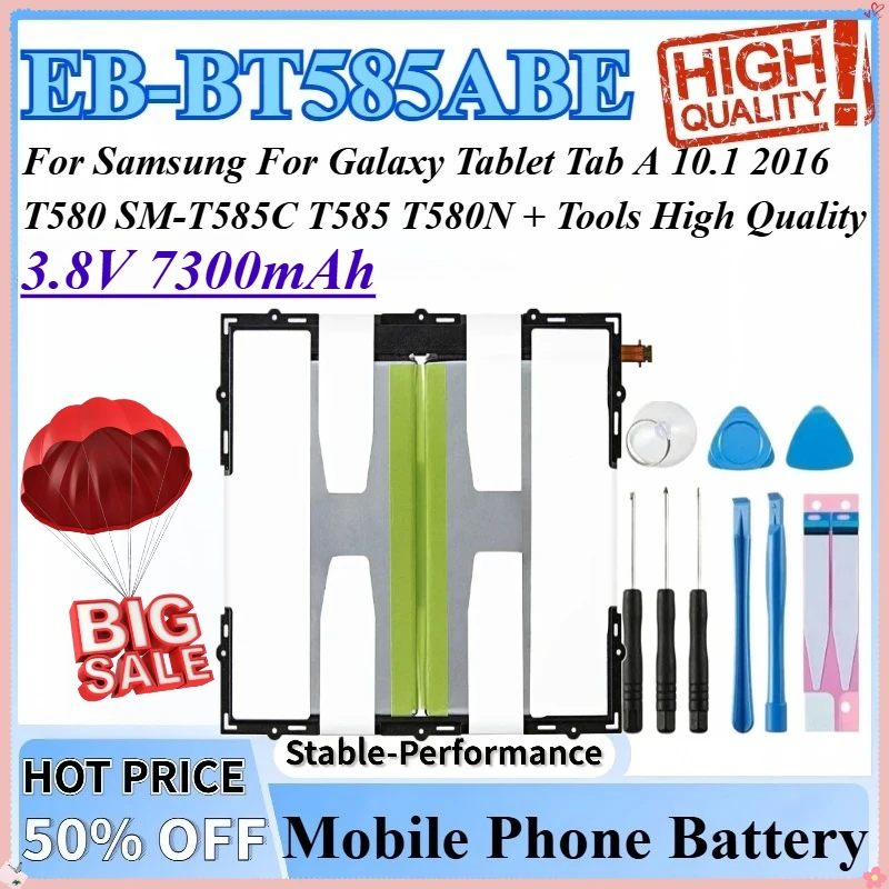 

3.8V 7300mAh EB-BT585ABE Battery For Samsung For Galaxy Tablet Tab A 10.1 2016 T580 T585 T580N SM-T585C + Tools High Quality