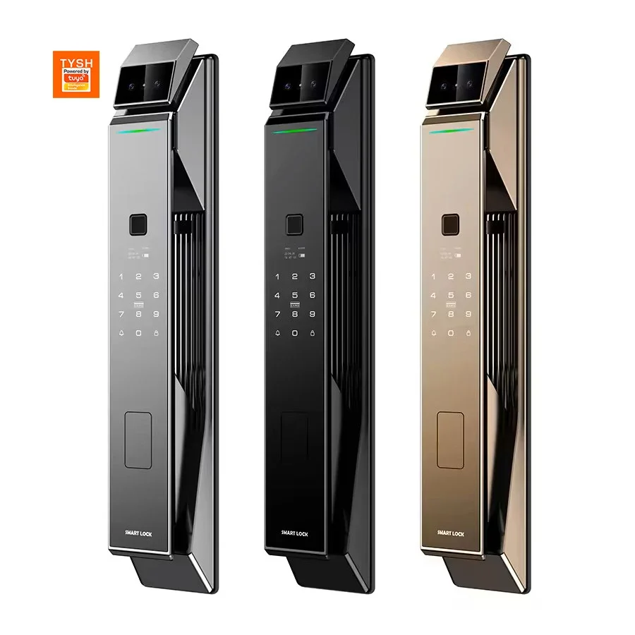 TYSH 3d Face Recognition Id Fingerprint Camera Viewer Card Key 7 Ways Unlock Built-in Doorbell Digital Tuya Smart Lock Door