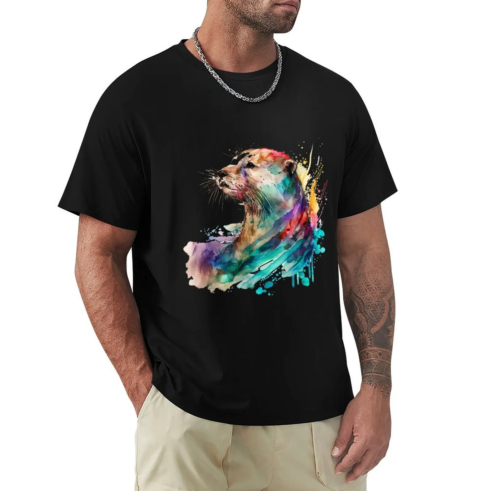 Otters painting - Otters lover - cute otter T-Shirt sports fans oversized shirts graphic tees oversized t shirt men