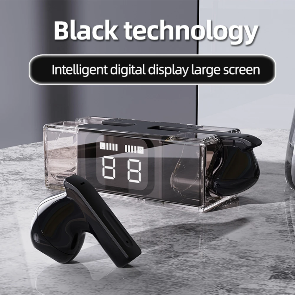 Clear Wireless Gaming Earbuds BT5.2 Dual Stereo HiFi Headphone with Charging Case Sport LED Digital Display In-ear Earphone E89