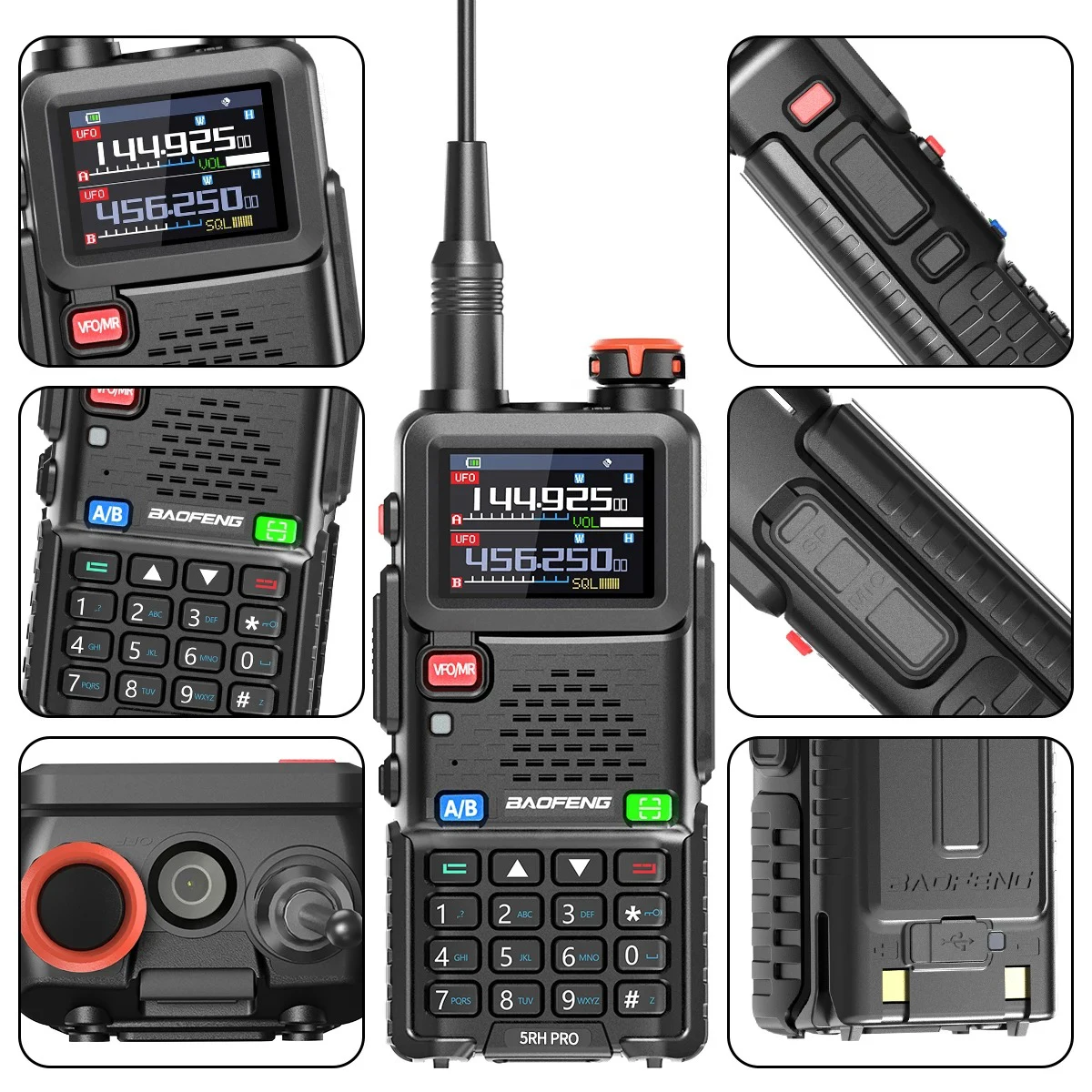 Baofeng UV-5RH PRO GPS Walkie Talkie Многодиапазонная беспроводная частота копирования Type-C Зарядное устройство Обновление UV-5R UV-17 Pro GPS Ham Radio