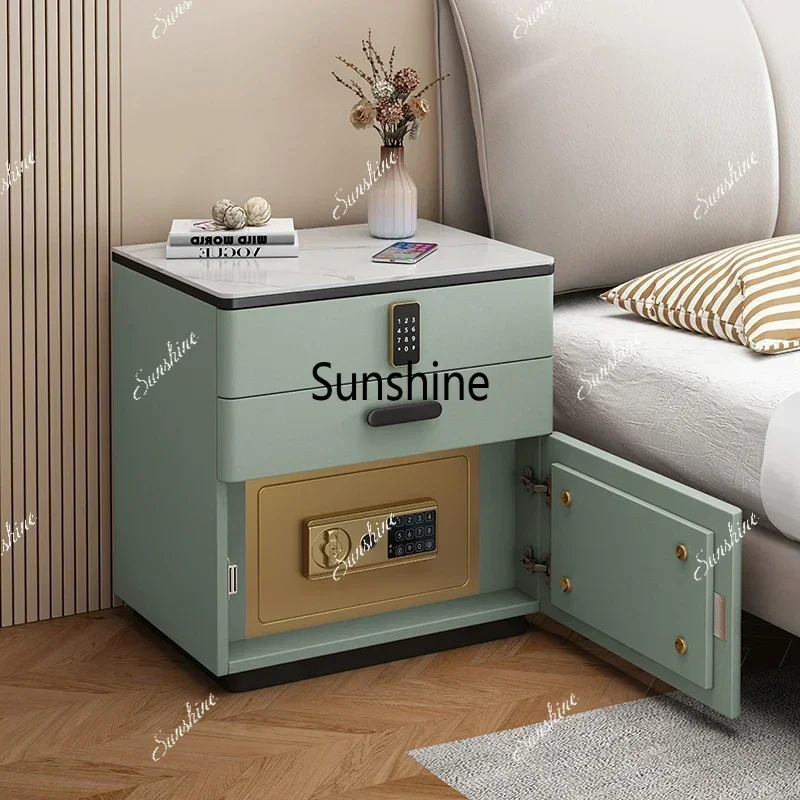 F Luxury Bedside Table With Lock Secret Compartment Glamour Metal Nightstands Designer Multifunctional Criado Mudo Furnitures