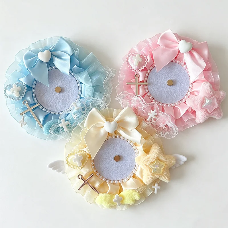 Sweet Badge Holder Itabag Ornament Handmade Lace Ruffle Bow Cross Star Decor Button Badge Display Pendant for Kpop Collectibles