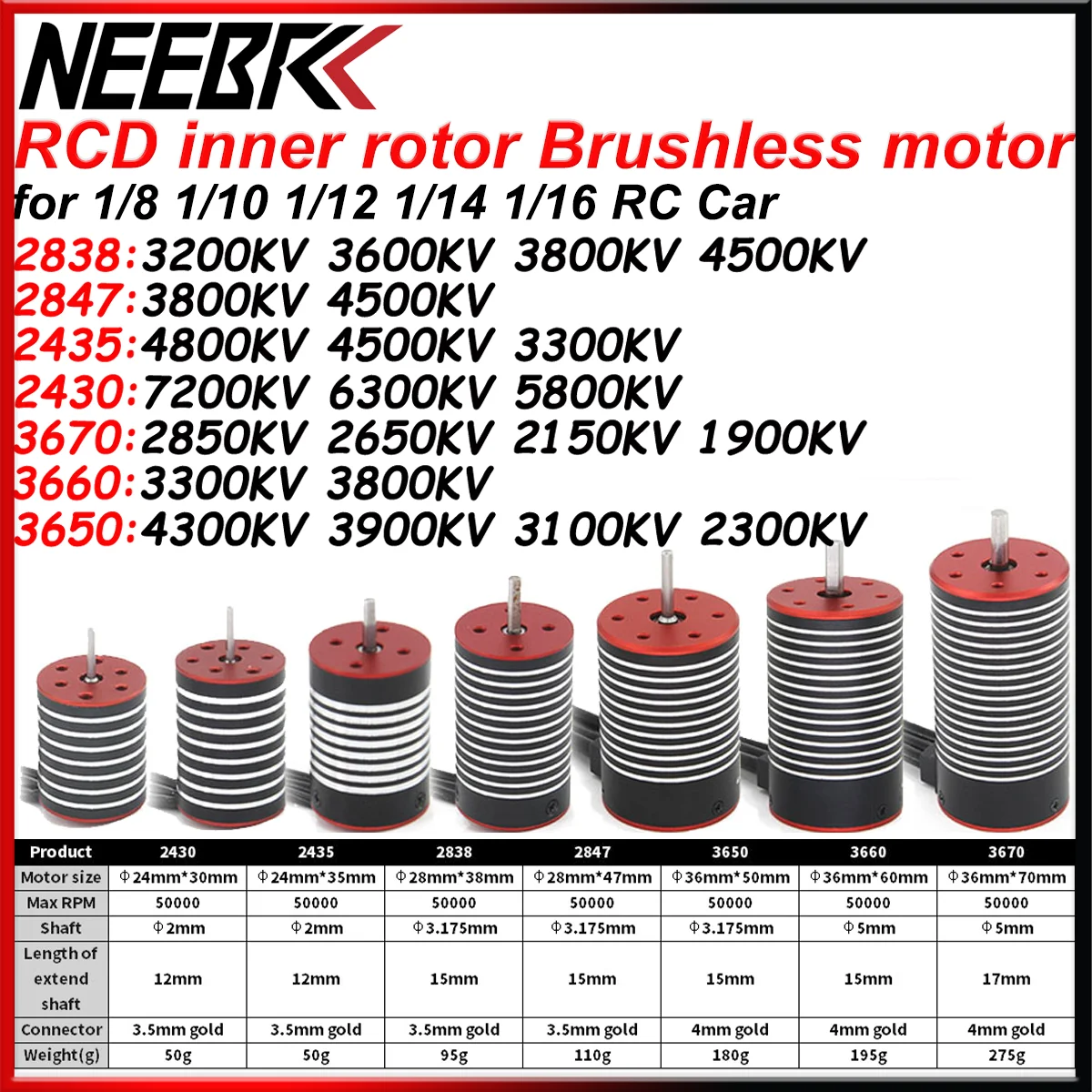 

NEEBRC 2838 3650 3660 3670 Бесщеточный двигатель с внутренним ротором для 1/8 1/10 1/12 1/14 1/16 RC Racing Car Crawler Wltoys 144001 Traxxas