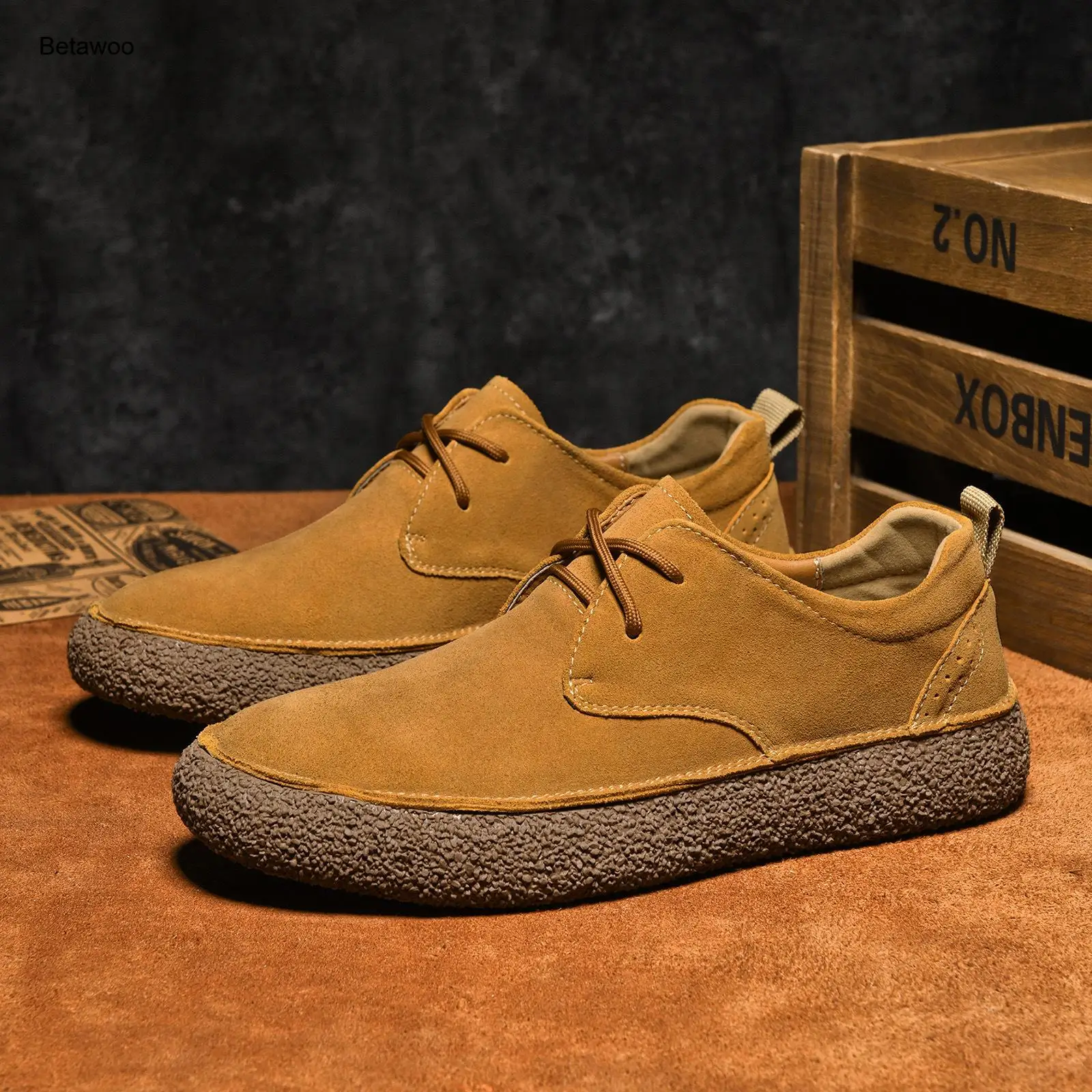 

Soft Comfortable Thick Sole Loafers for Men Yellow Suede Lace Up Casual Shoes