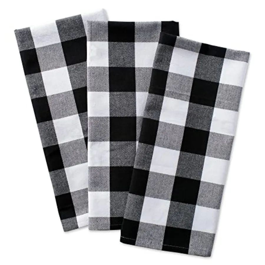 

Buffalo Check Kitchen Collection Classic Farmhouse Dishtowel Set 20x30 Black and White 3 Piece