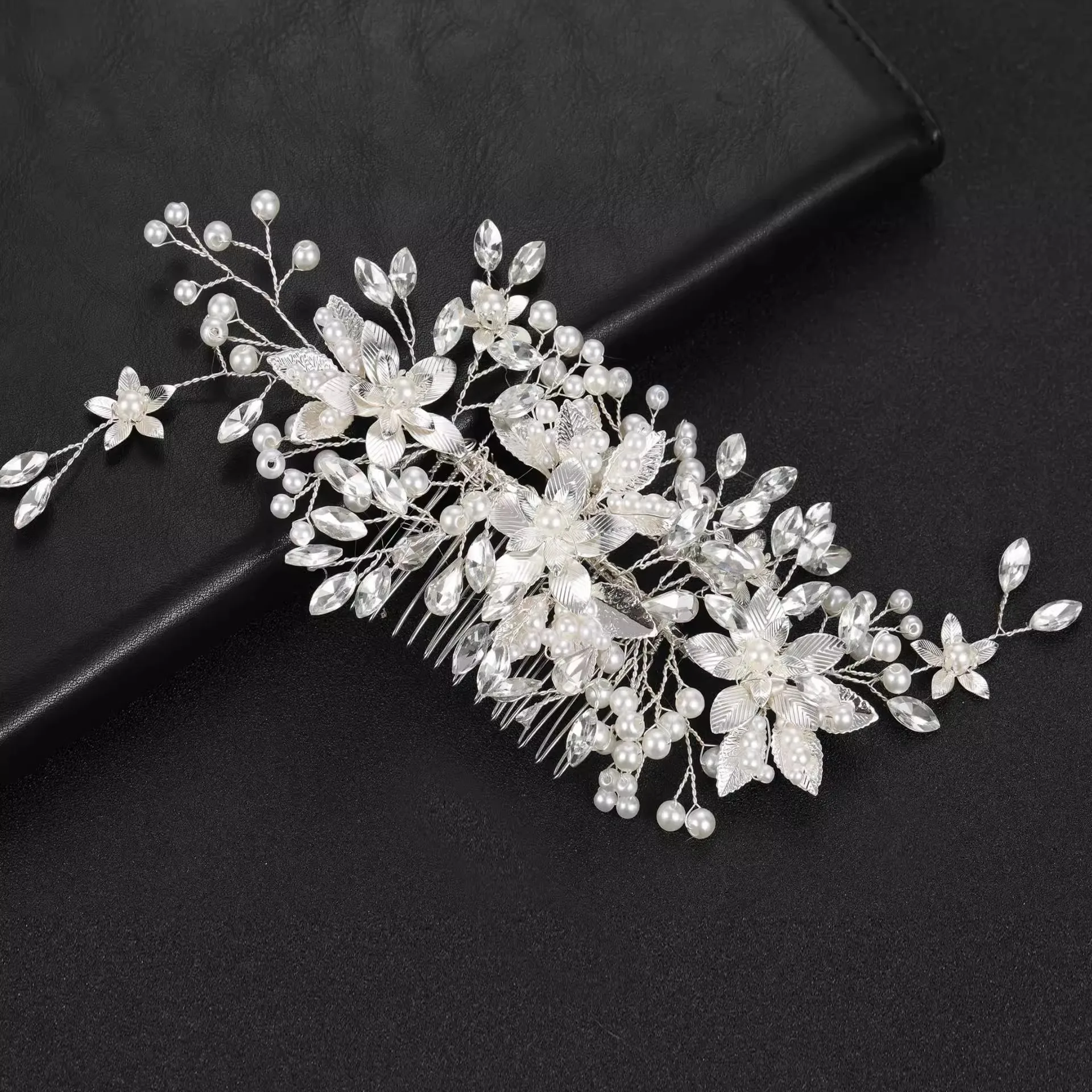 Wedding Floral Hairpin Side Comb Bridal Hair Jewelry Imitation Pearl Hair Clip New Fashion Princess Tiaras Marriage Headpiece