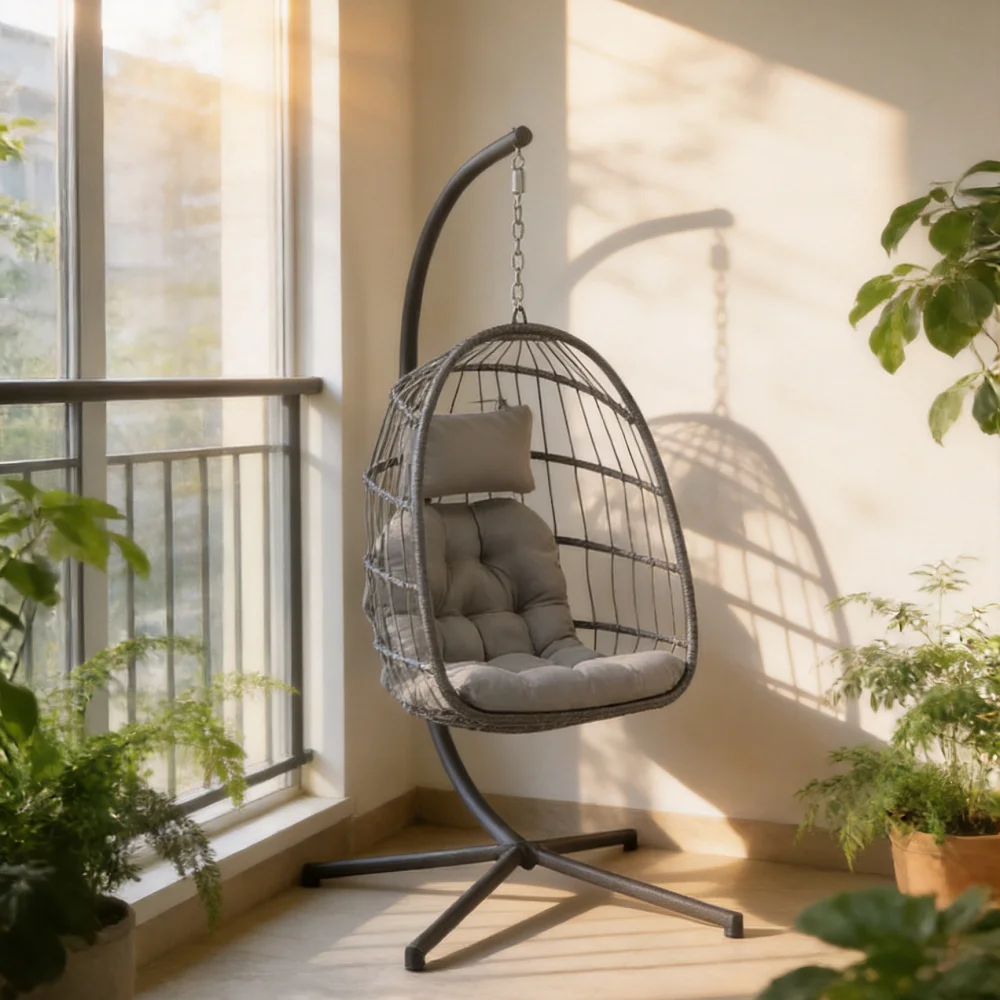 2026 Foldable Rope Woven Outdoor Hanging Basket Swing Space-Saving Hanging Cradle Chair Indoor Balcony Hammock with Detachable F