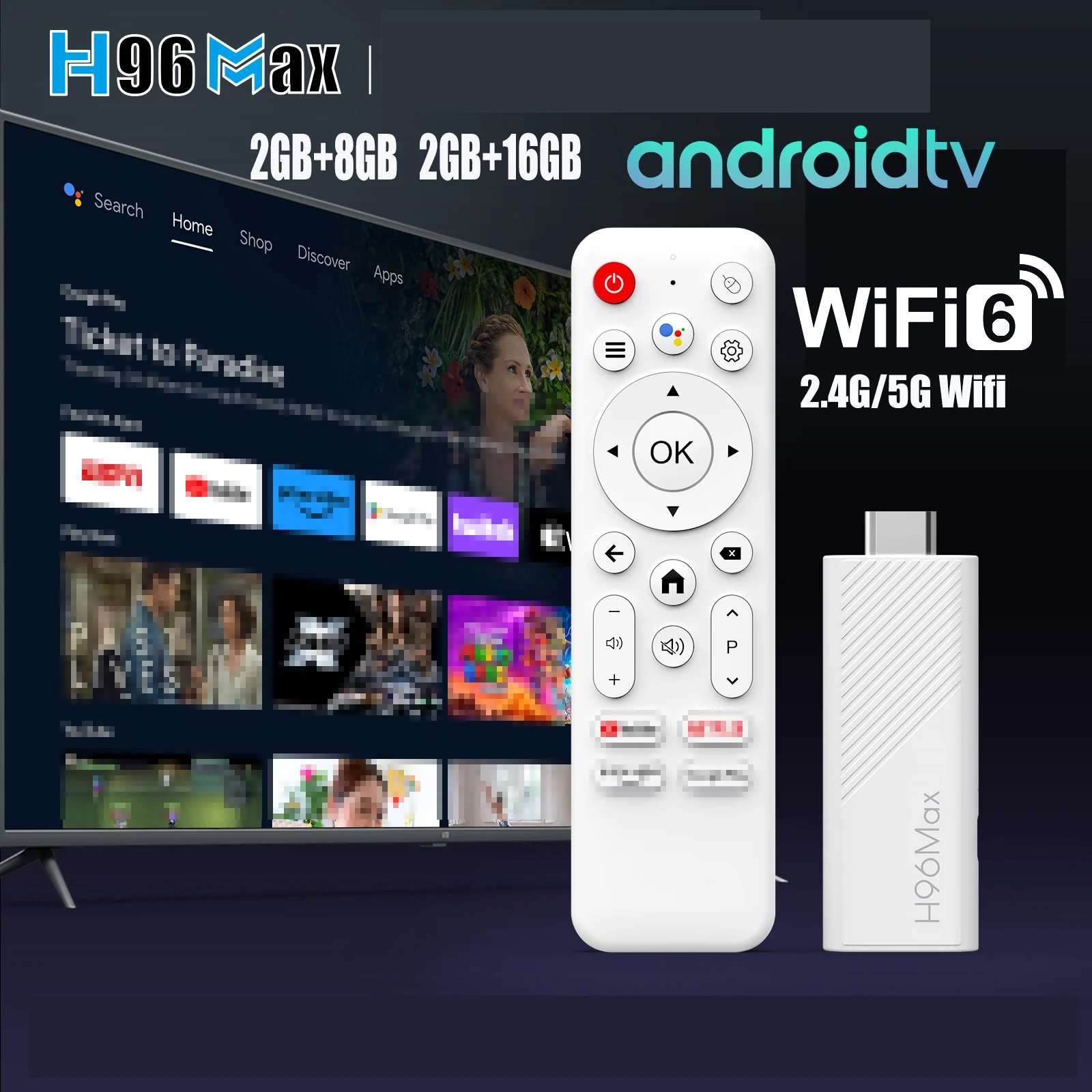 Android TV Stick H96 MAX Allwinner H313 with 4K HDR 2.4G 5G wifi6 2GB 8GB 16GB Voice Remote