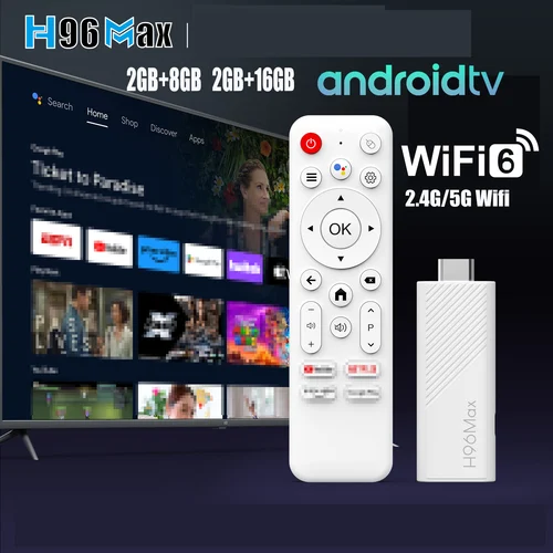 H96 MAX Android TV Stick Allwinner H313 con Wifi 2,4G 5G Wifi6 marca Dual 8GB 16GB 4K 3D HDR Goole control remoto por voz DC 5V 2A