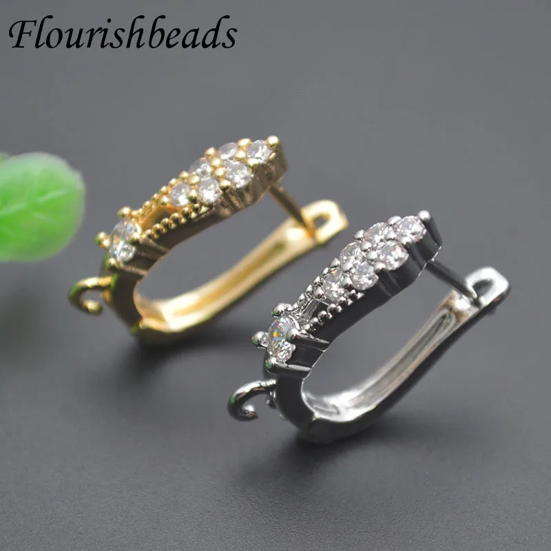 18k Brass Gold Plated Paved CZ Beads Color Remain Earring Hooks Earwire Jewelry Findings for DIY Earring Accessories Supplies