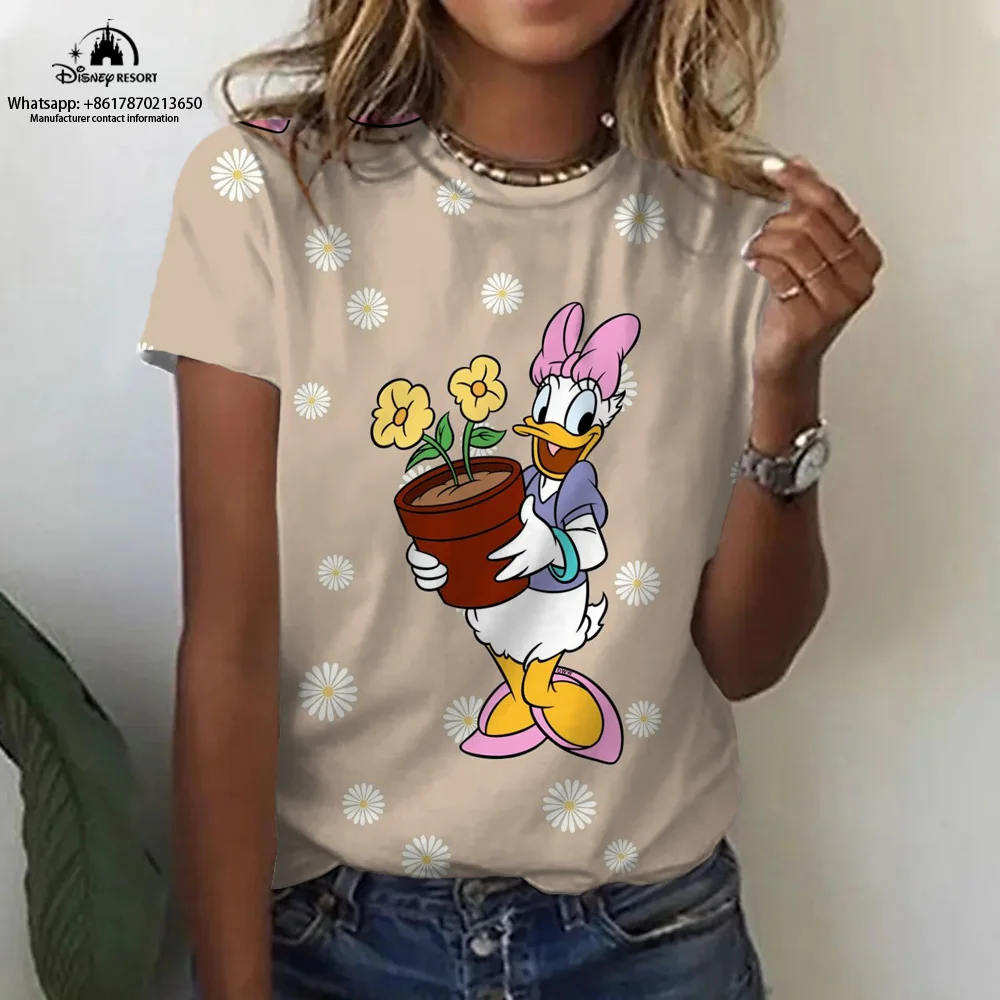 Summer hot new Disney Mickey Minnie cartoon children's T-shirt fashion ladies round neck pullover short-sleeved casual tops