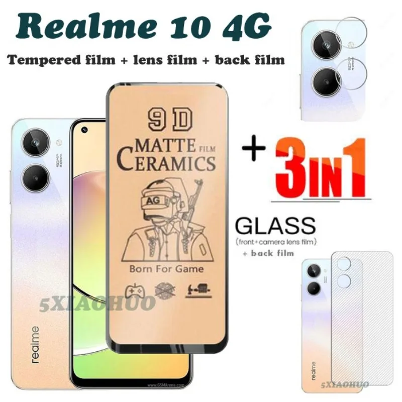 

(3 in 1)Realme 10 Ceramic Tempered Glass Screen Protectors + Camera Film + Back Film for Realme 10 Ceramic Soft Film