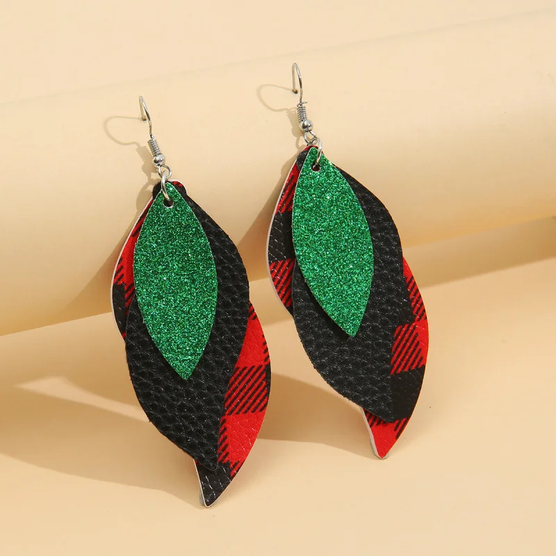 New Style Leather Charm Mom's Earrings Christmas Tree Black White Striped Water Drop Double-sided Women's Earrings