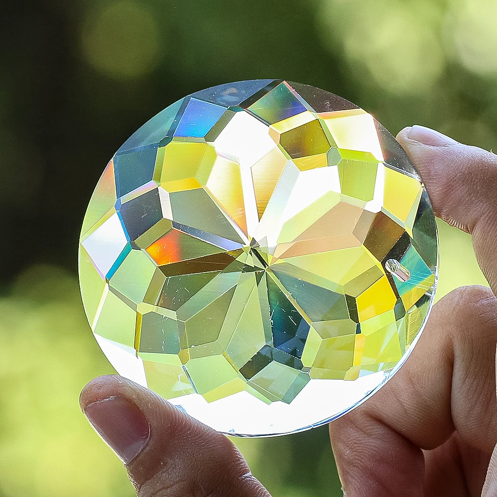 60MM Laser Prism Mandala Sunflower Faceted Clear Glass Crystal Rainbow Sun Catcher Refraction Chandelier Lamp Lighting Accessory