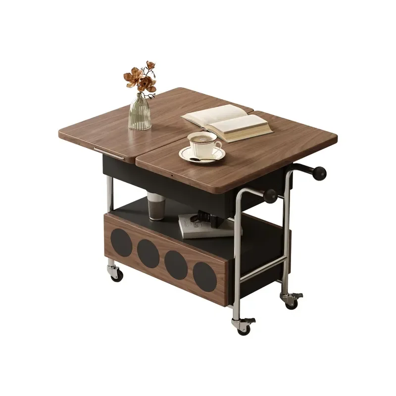 Light Solid Wood Handmade Eco-Friendly Movable Sofa Side Cabinet Foldable Mini Coffee Side Table Storage Cabinet