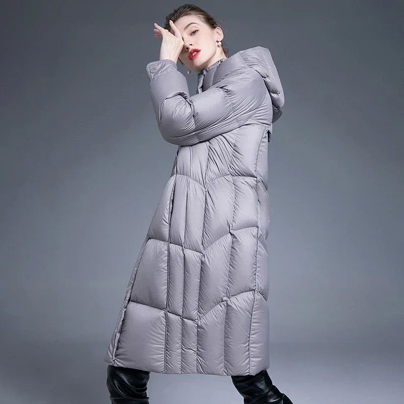 2024 Winter New Down Jacket Female 90 White Duck Down Thickened Hooded Puffer Jacket Fashionable Casual Loose Warm Lady Jackets