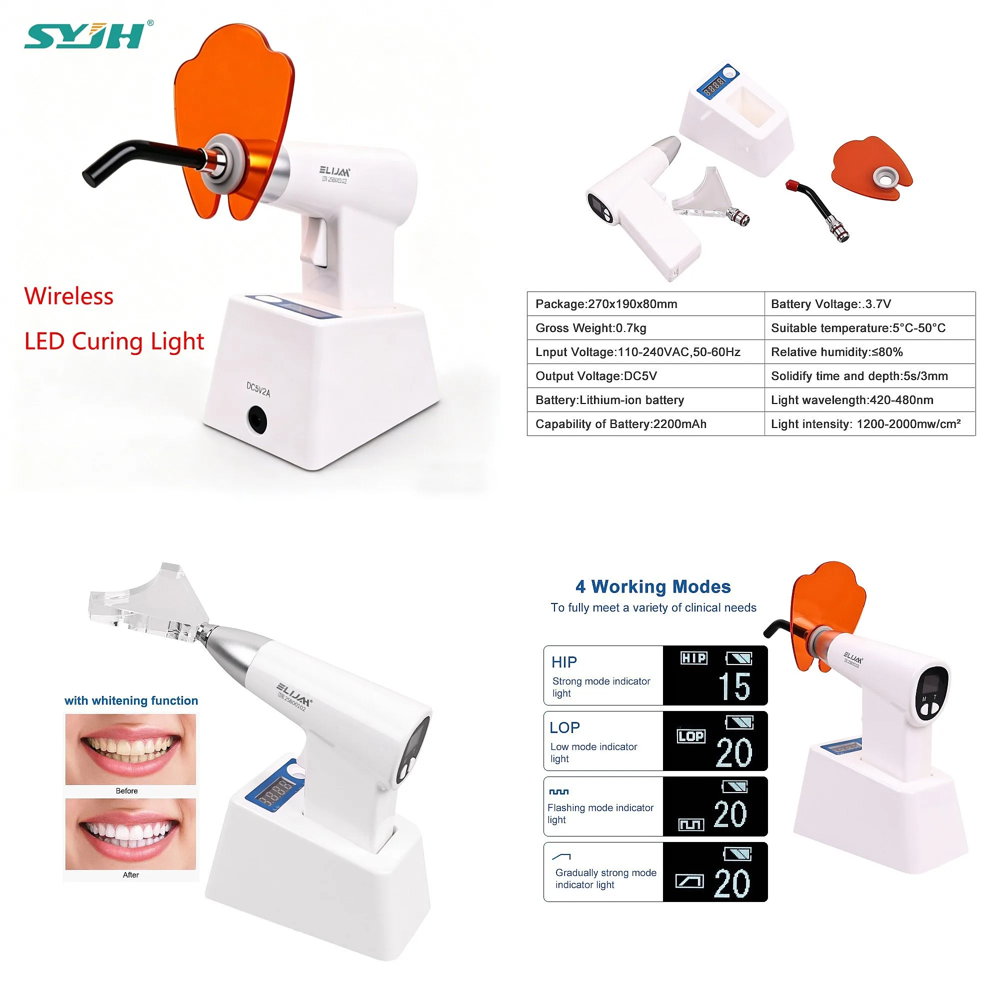 3 in 1 DentalS Wireless LED Curing Light with Light Meter Whitening Extra Long Standby Dentistry Tool