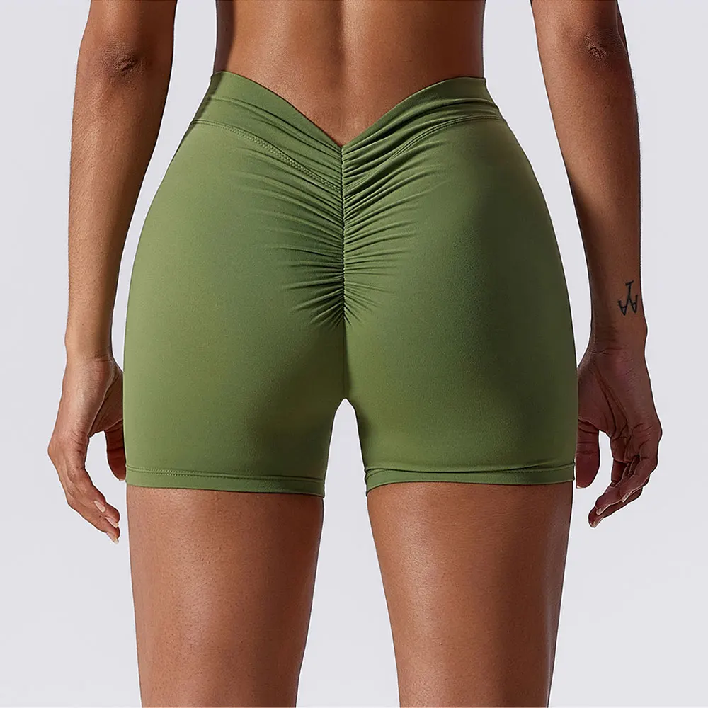 Women Yoga Shorts High Waist Scrunch Butt Lifting Comfort Fitness Gym Tights Squat Proof Naked Feel V-shaped Back Sports Shorts