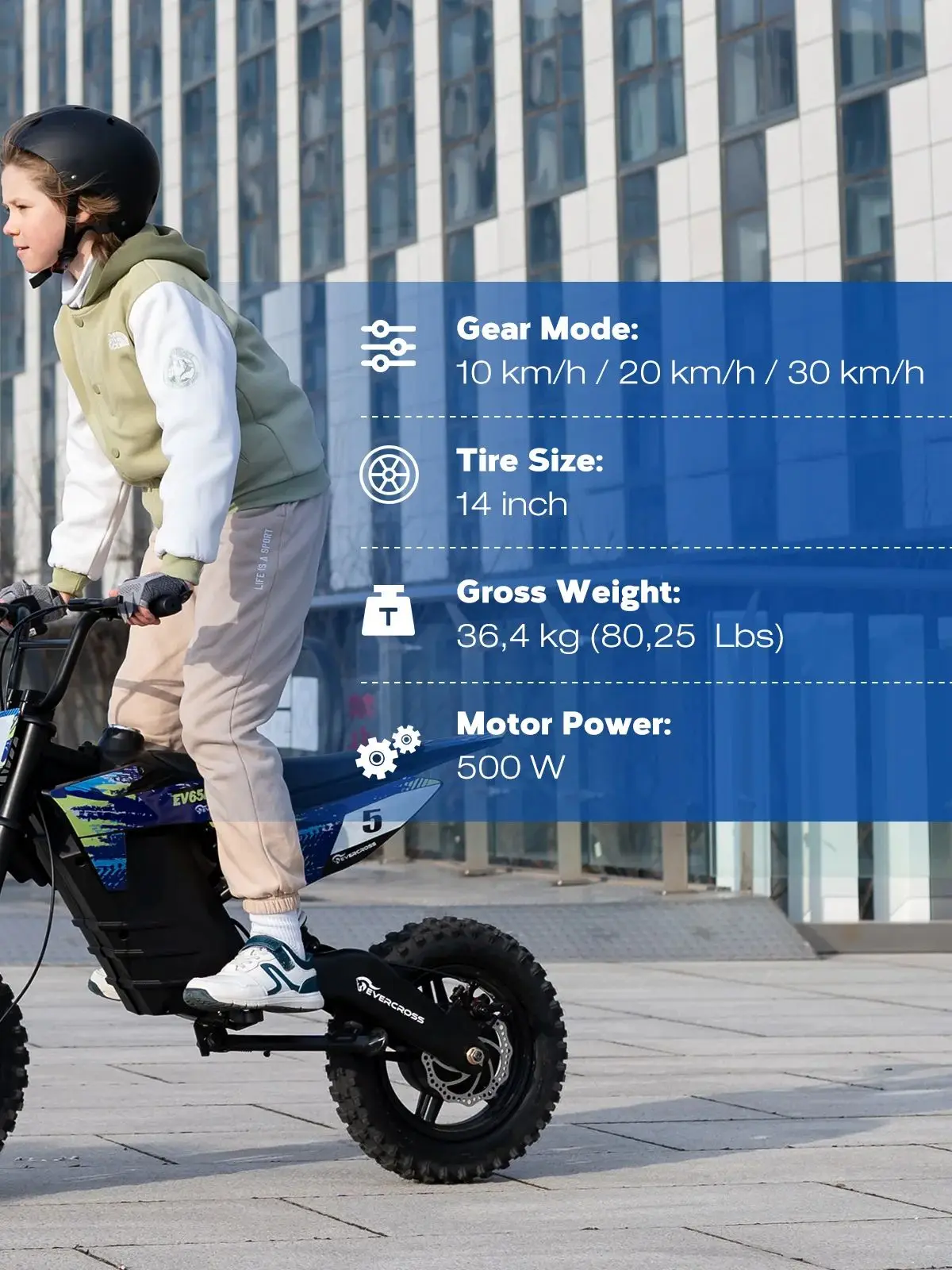 Evercross Tech Ev65M – elektryczny motocykl terenowy, elektryczny skuter z silnikiem o mocy 500 W, z możliwością wyboru prędkości: 10/20/30 km/h. — Zdjęcie 2 z 2