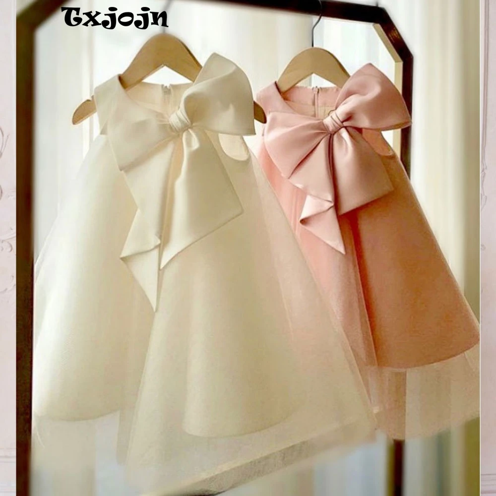 Simple O-neck Sleeveless Kids Dresses For School Activities Cute Sweet Customized Girls Princess Gown Wedding Ring Bearer Outfit