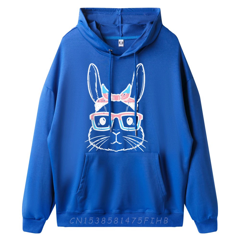 Bunny Rabbit Trans Bandana Glasses Casual Sweatshirt Long Sleeve Husband Labor Day Crew Neck Hoodies Funny Sweatshirts Family