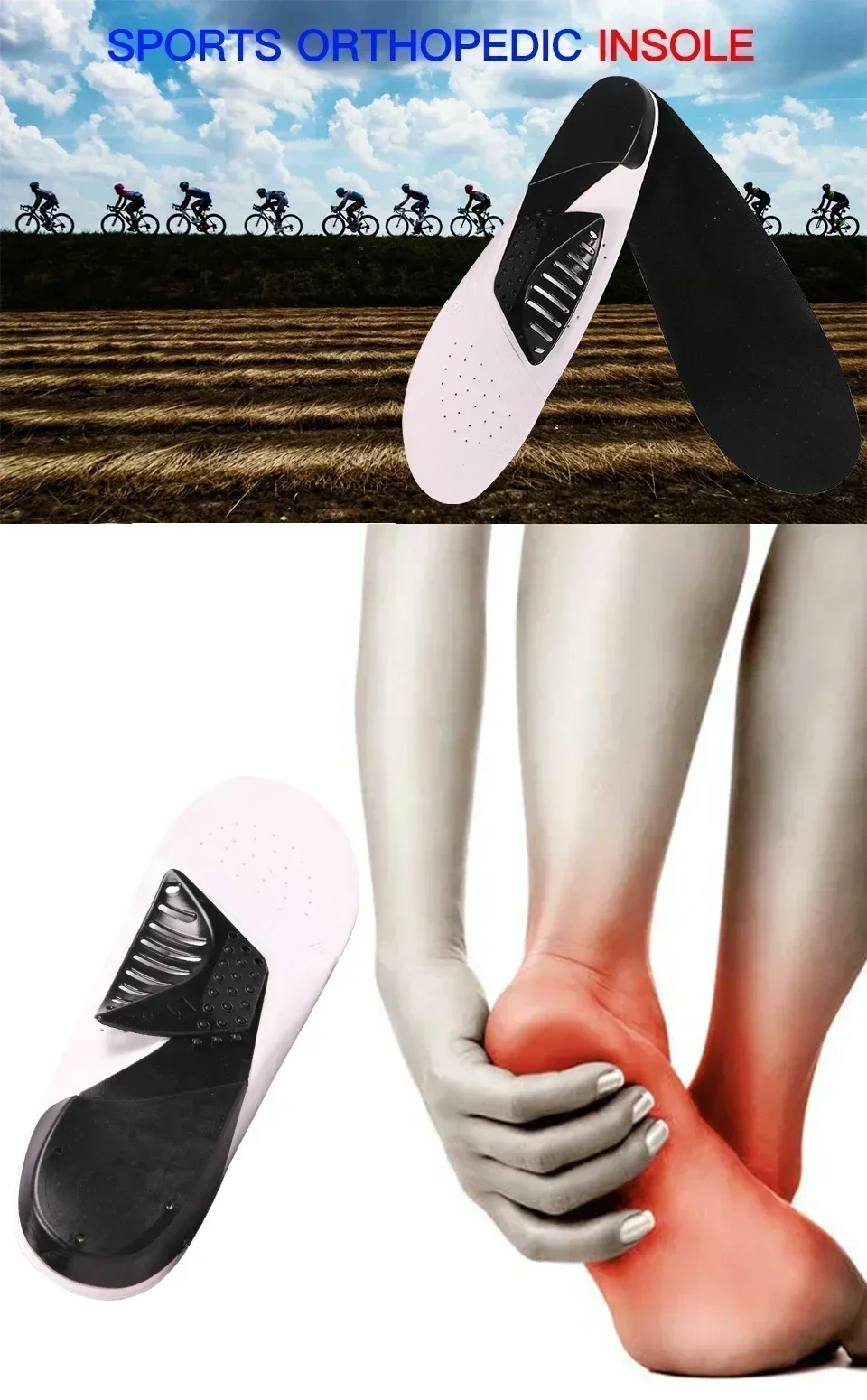 AB Professionelle Einlegesohle zur Fußgewölbeunterstützung für Plattfüße, Schuhkissen, orthopädisches Polster für Fahrrad, Fußball, Laufen, Sport – Detail 1
