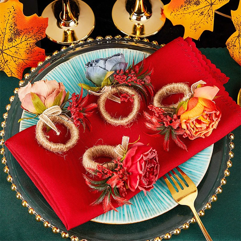 Simulation Simulation Rose Napkin Buckle Creative Desktop Restaurant Mouth Cloth Ring Holder For Festive Dining Wedding Party