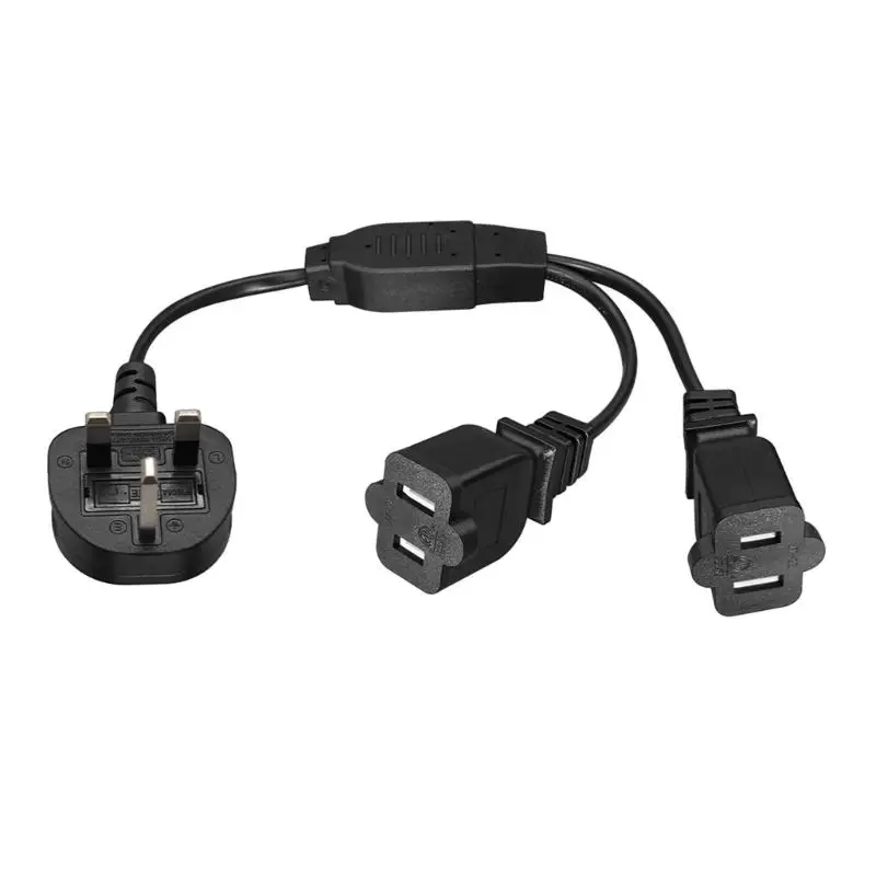 R53C Two US 2-Slot Outlet Cord with British 3-Pin Side, 30 Black Split Wire for Travel Use, Desk Charging, Outlet Transfer, and