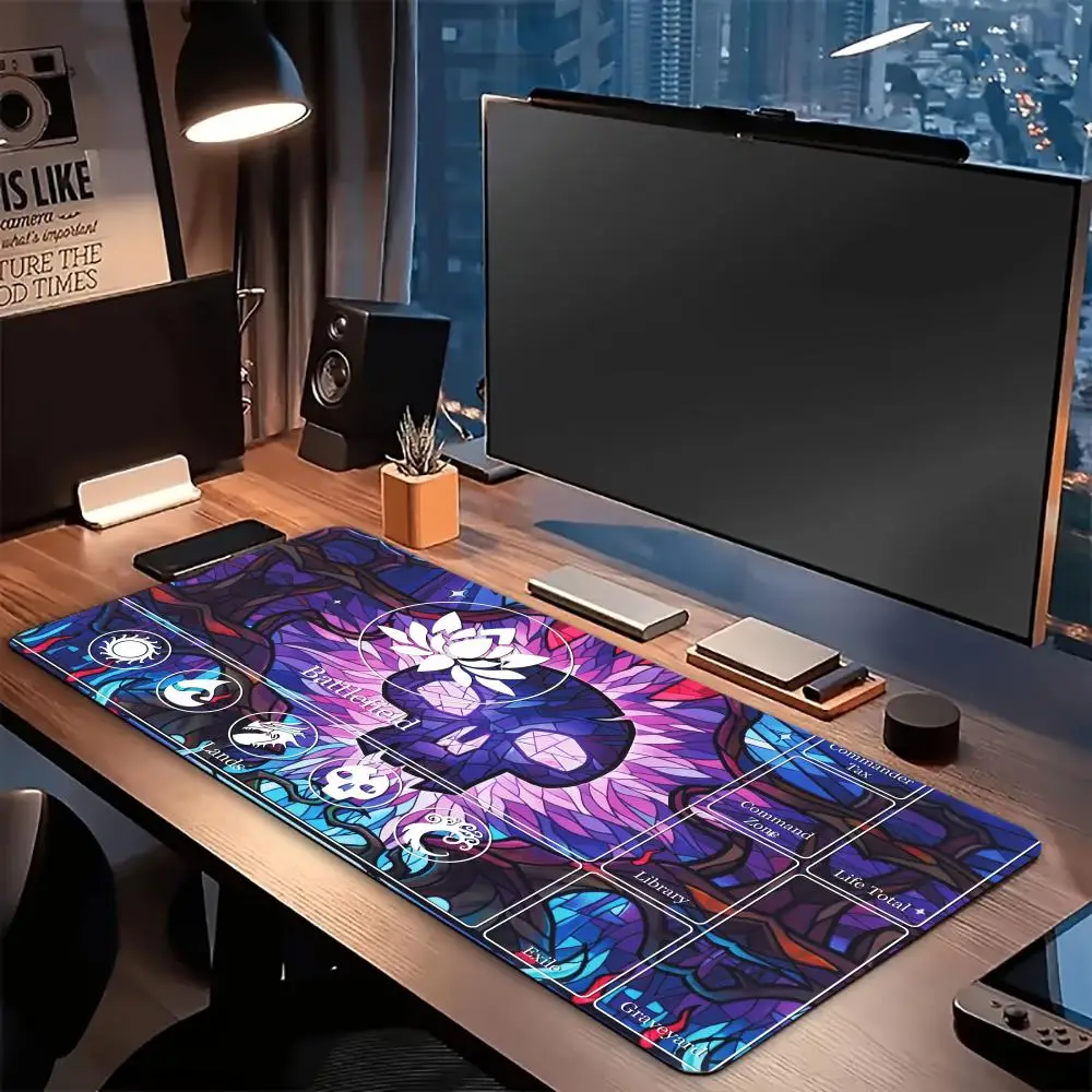Mosaic Skull Playmat, Magic TCG Playmat with Lands Symbols, Non-Slip Rubber Gaming Mat, Premium Trading Card Game Mat