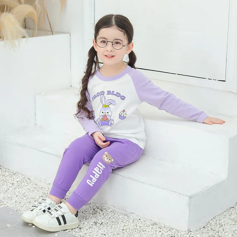 Children's Garments T-Shirt Cotton Cute Cartoon Print Multi Color Contrast Korean Girls' Long Sleeve T-Shirt Baby Top