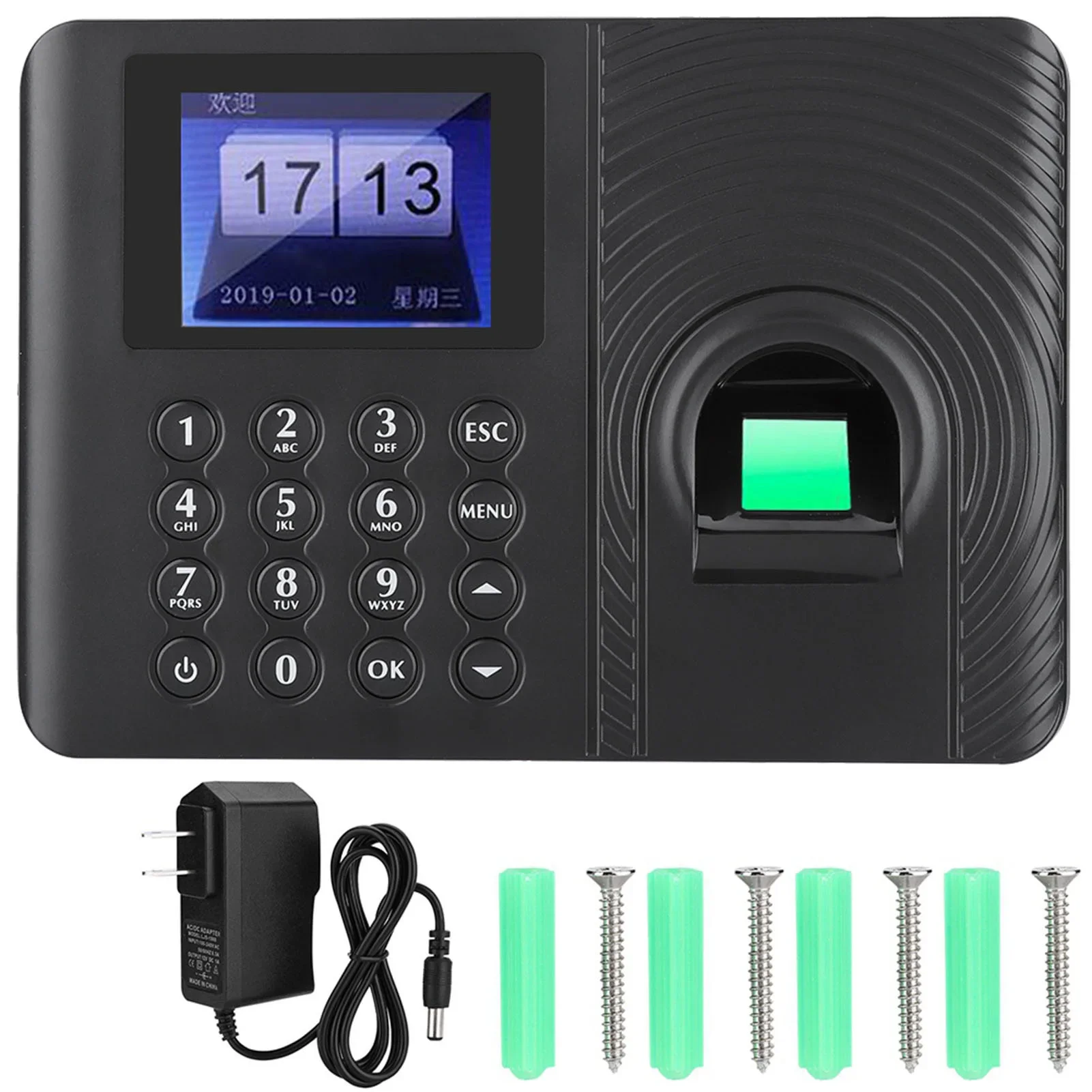 Biometric Fingerprint Attendance Record Recognition Device Access Control 110-240V(US Standard)