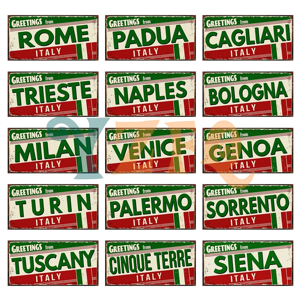 

Greetings From Rome Padua Cagliari Trieste Metal Tin Sign Customizable Plate Vintage Plaque Shop Home Decor 6x12 Inch KL-0178B