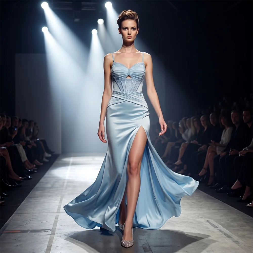 

Elegant Luxury Hand-sewn Beaded Women's Evening Dress Bandage Formal Party Gown with Sweep Train for Prom