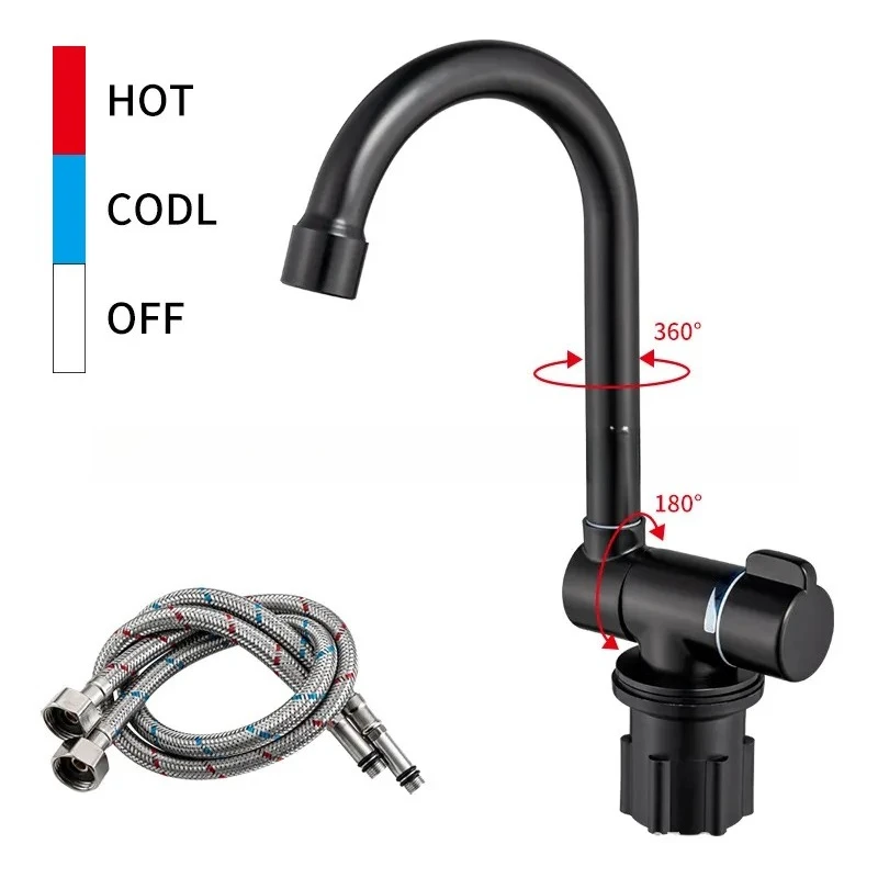 Black Foldable RV Faucet for Camper Kitchen Sink Retractable Water Tap for Motorhome Covered Basin