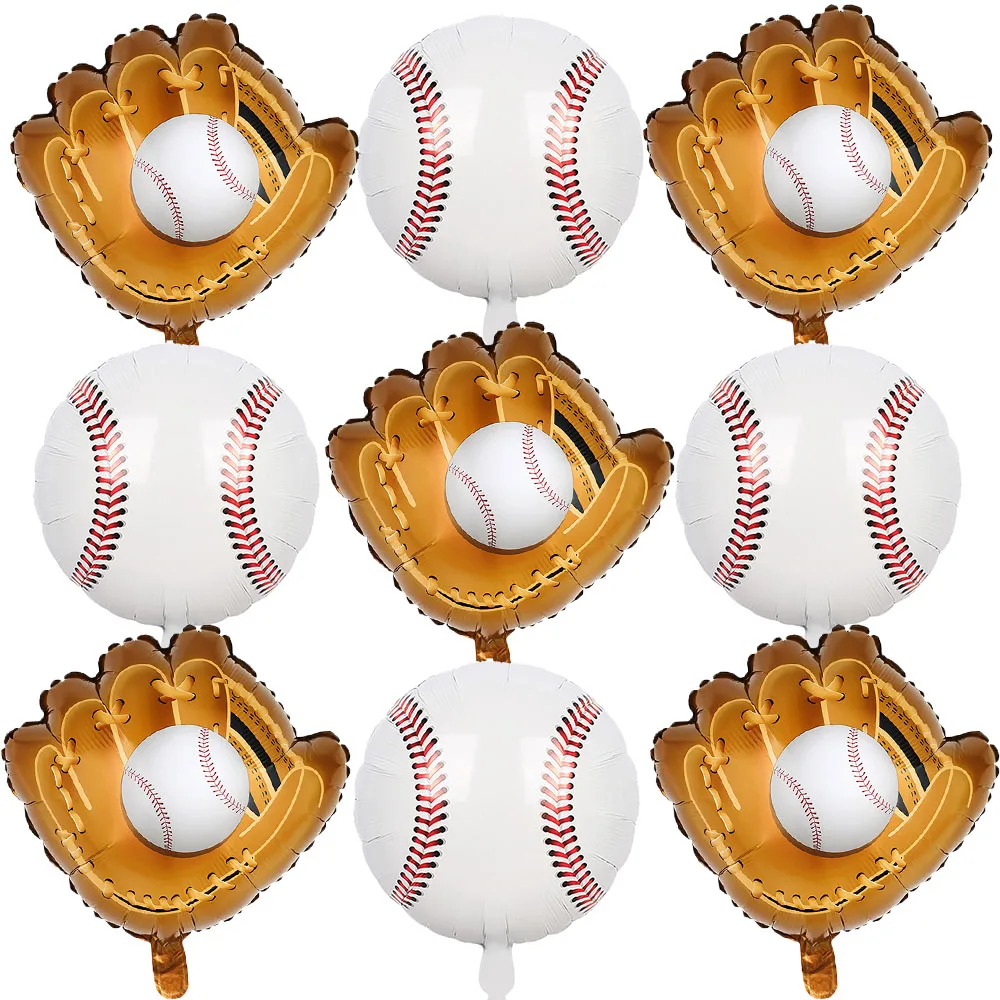 9Pcs 18Inch Baseball Balloons And Baseball Glove Mylar Balloons For Sports Themed Birthday Party Supplies Baby Shower Decor