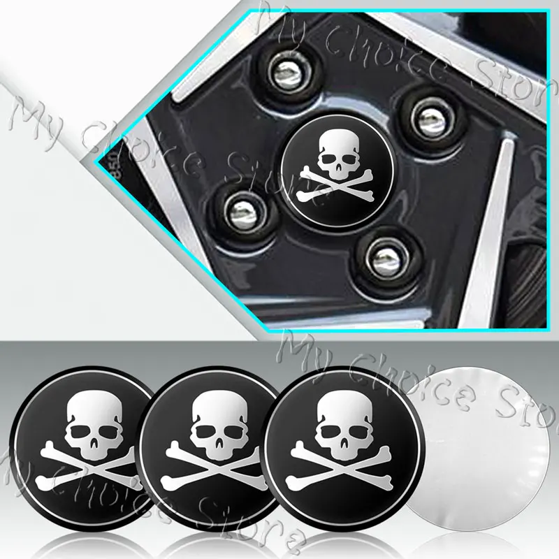 Universal Auto Decor 4Pcs 56mm Skull Emblem Car Wheel Center Hub Cap Rim Hub Dustproof Cover Sticker Car Styling Accessories