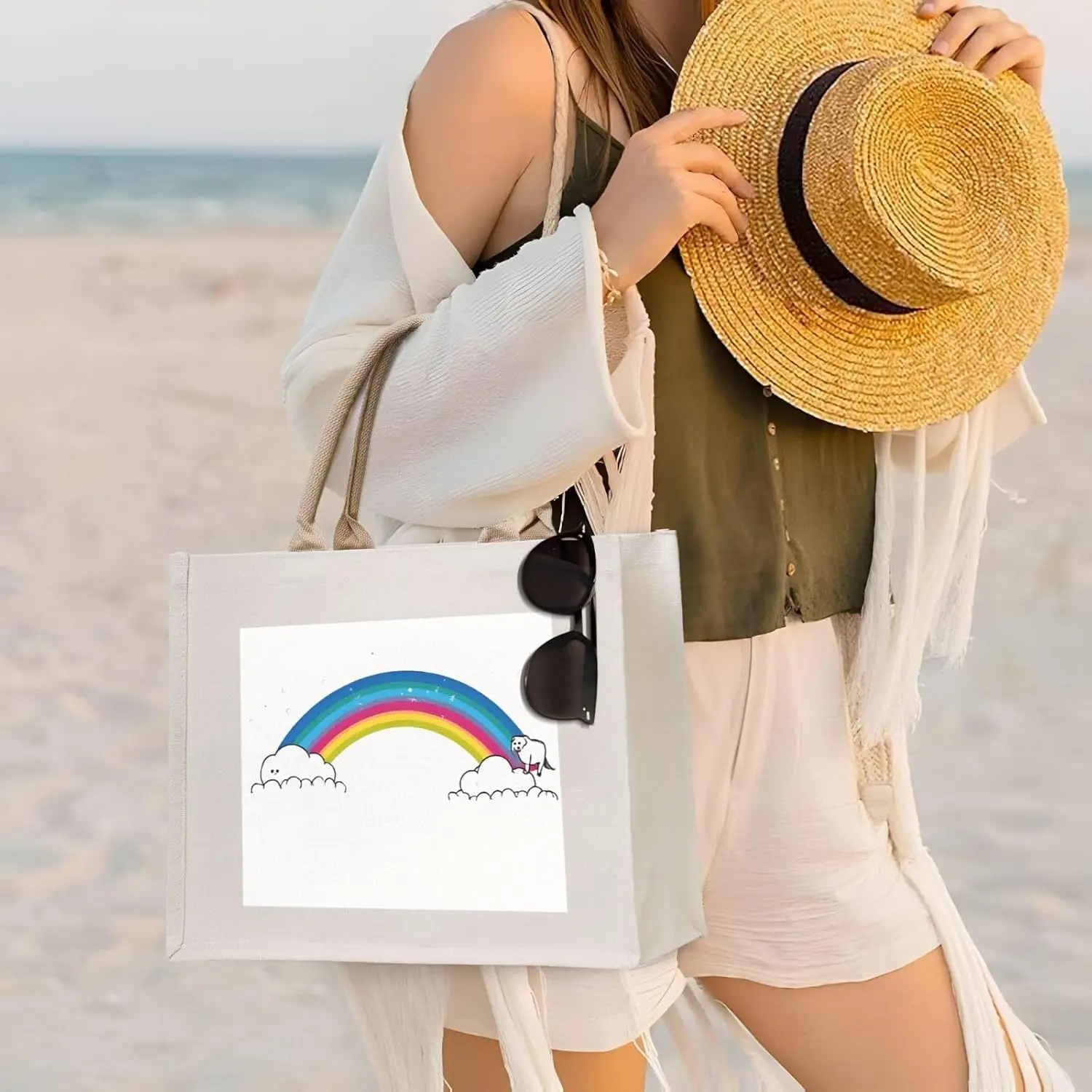 (Kleine regenboog) Canvas draagtas Strand Reizen Schoudertas Geschenken Schoudertas