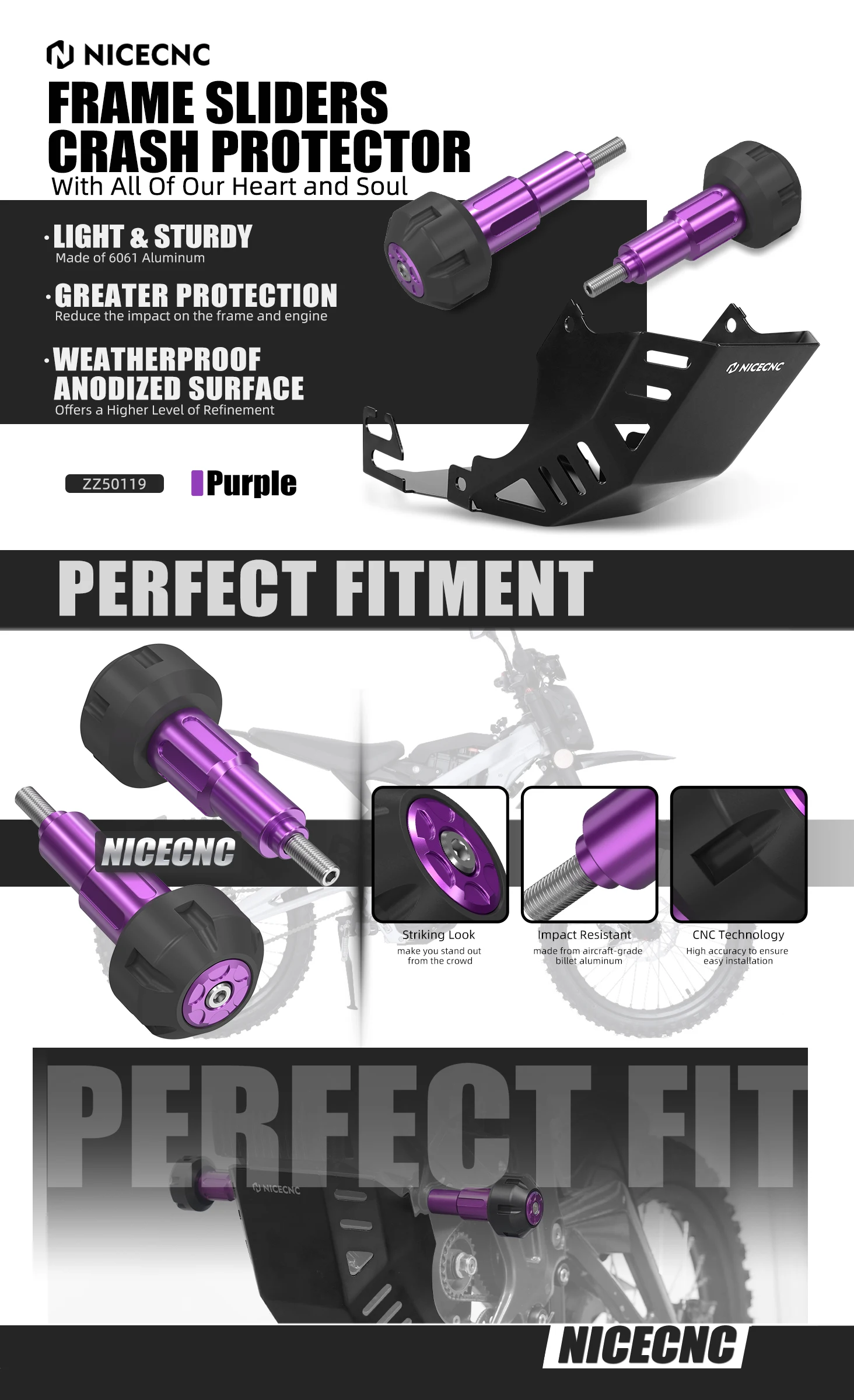 NICECNC Für Surron Light Bee X S L1E Elektrische Dirt Bike Rahmen Sliders Crash-schutz Motor Chassis Schutz Für Segway X160 X260 – Detail 1