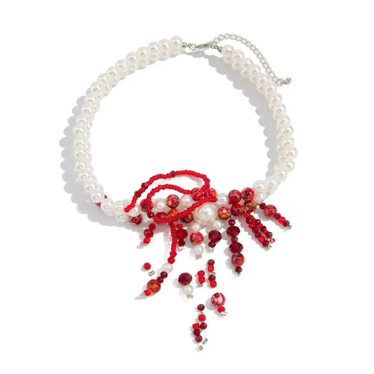 

Vintage Red Crystal Blood Water Drop Choker Necklace Goth Imitation Pearl Chain for Women Halloween Jewelry Pendant Accessory
