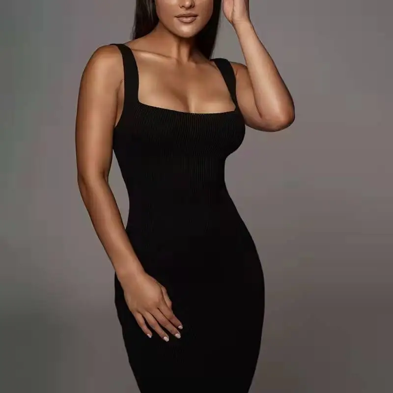 Sexy Vrouwen Geribbelde Stretch Bodycon Jurk Elegante Zomer Mouwloze Corset Slanke Gebreide Party Lange Vest Jurk