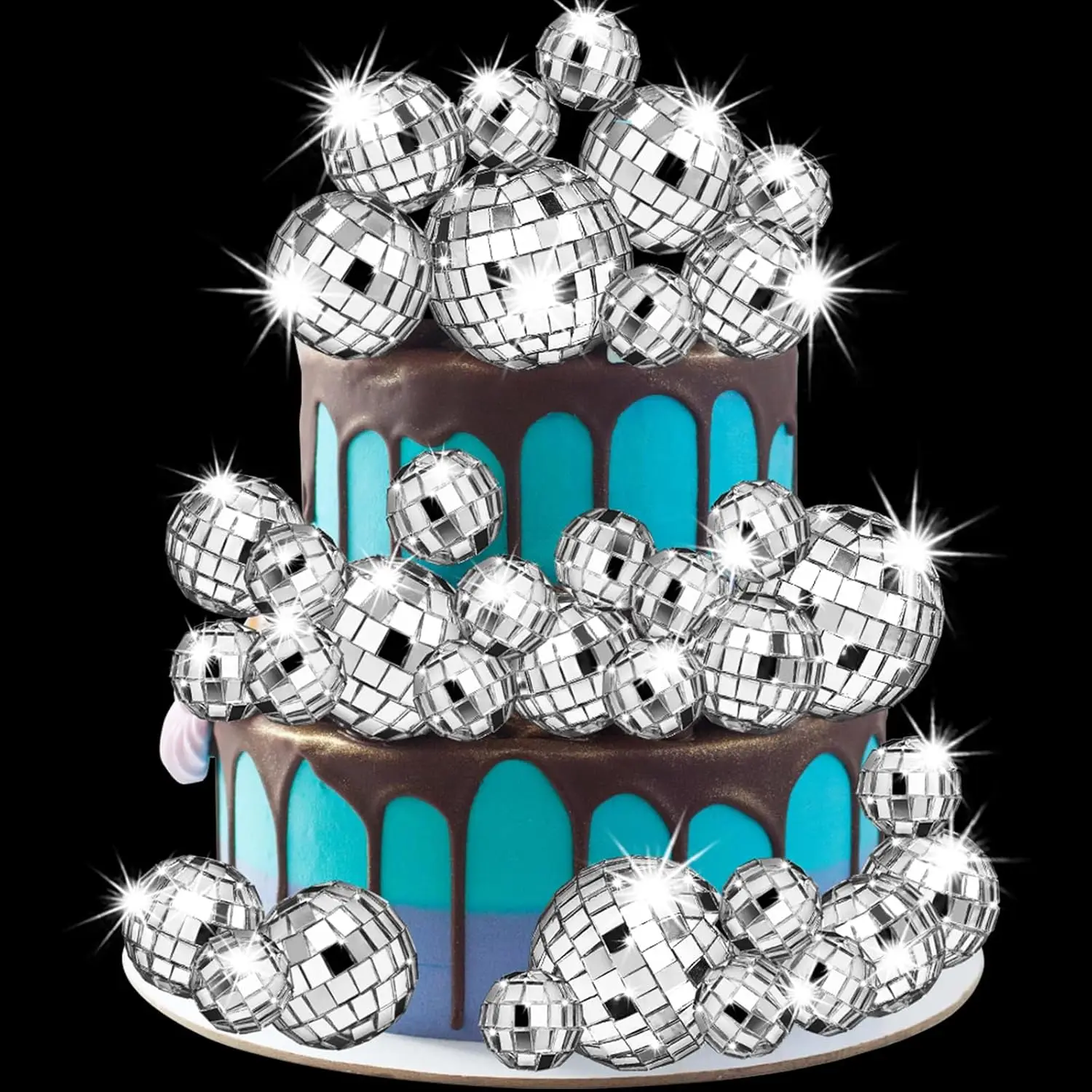 50 Pcs Disco Ball Cake Decoration,Mirror Ball Cake Topper 70s Themed Party  Disco Ball Ornaments for Christmas Tree Dance Music