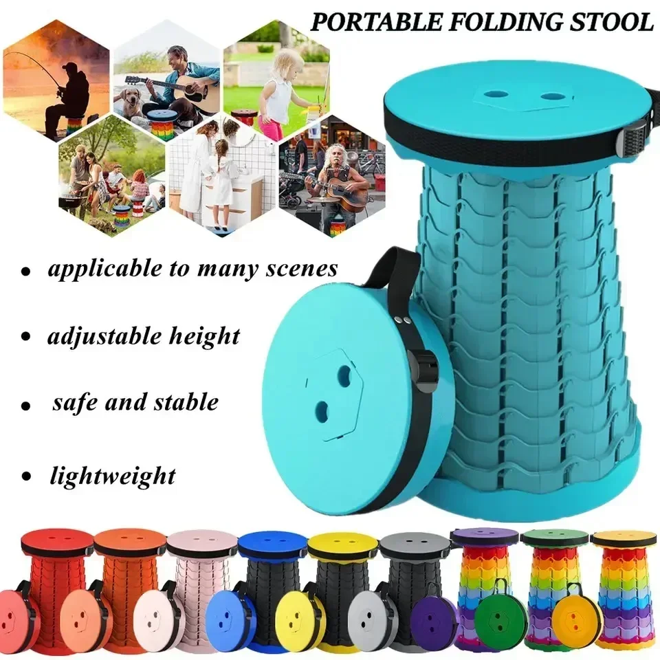 New Hot Portable Folding Telescopic Stool Lightweight Plastic Subway Queuing Chair and Outdoor Camping Fishing with Carry Bag