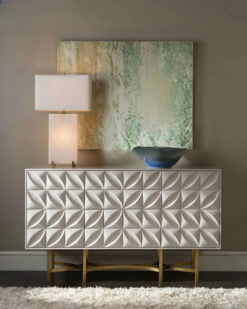 Carved White Hallway TV Cabinet Multi-Function Locker Console Table