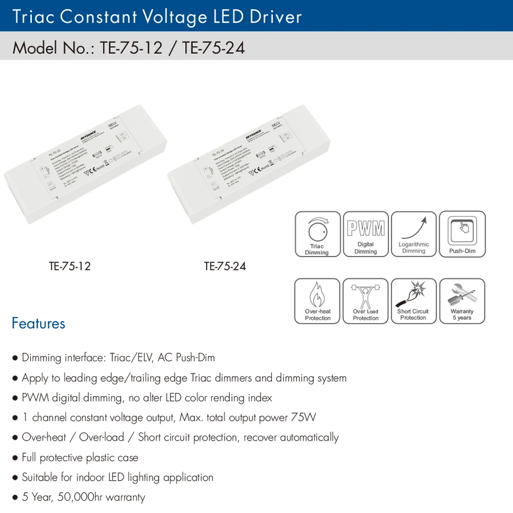 Constant Voltage Triac Dimmer LED Driver AC 220V 230V to DC 12V 24V 12W 40W 75W PWM Digital Dimming 0-100% for LED Light Lamp