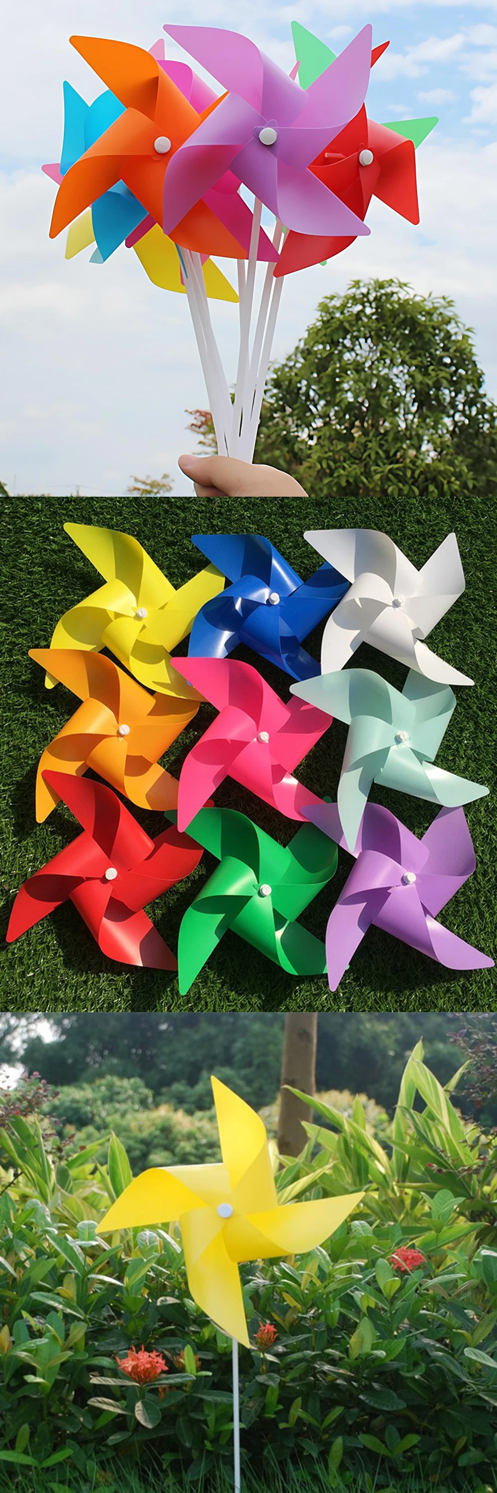 10-20 Stück/Set 19CM große Windmühlen, zufällige Farbmischung, Kunststoff, selbstmontierbare Windmühlen für Haus, Wand, Garten, Parterre, Partydekoration ZYF – Detail 3