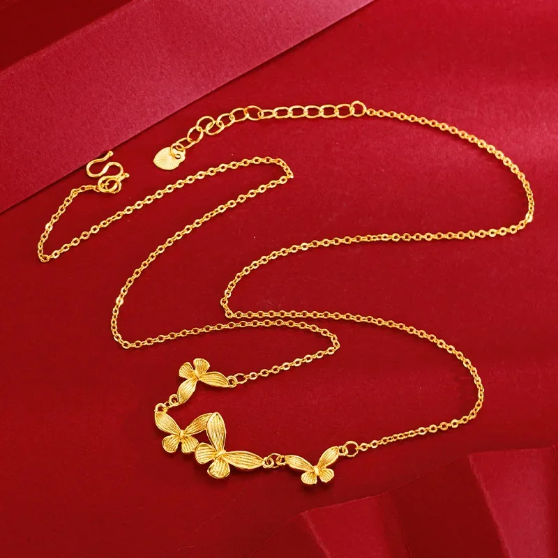 

9999 Real Gold 24K Sweet Stylish Simple New Chinese Butterfly Clavicle Set Chain Butterfly Versatile Necklace