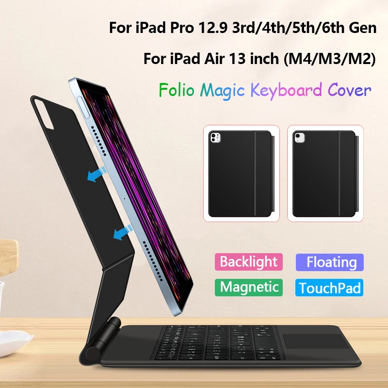 

Magic Keyboard With TouchPad for iPad Air 13 inch M4 M3 M2 Case For iPad Pro 12.9 3rd 4th 5th 6th generation Magnetic Keyboard